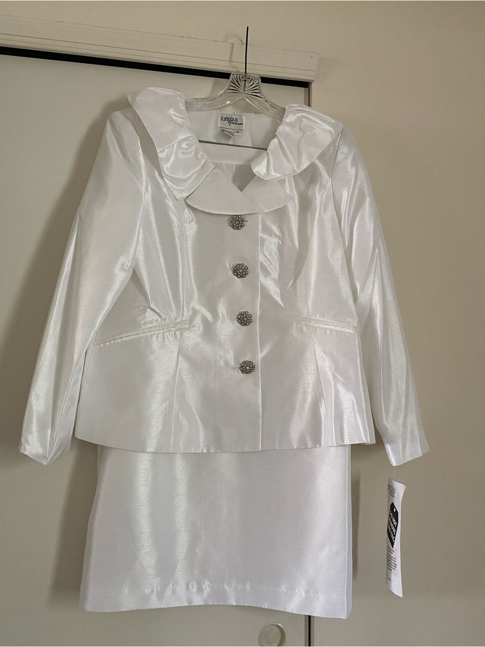 White Satin Two-Piece Jacket & Skirt Set